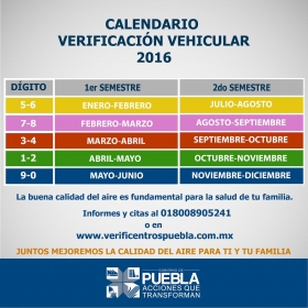 Calendario de Verificación 2016 Puebla