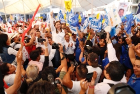 En San Matías Tlalancaleca resaltó que habrá mano dura contra los delincuentes